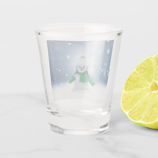 Kerst winter sneeuwpop SlipperyJoe groene sjaal Shot Glas (Achterkant)