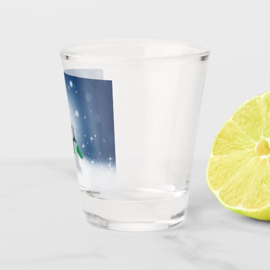 Kerst winter sneeuwpop SlipperyJoe groene sjaal Shot Glas (Rechts)