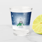 Kerst winter sneeuwpop SlipperyJoe groene sjaal Shot Glas (Voorkant)