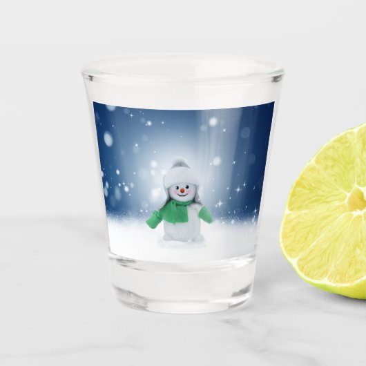 Kerst winter sneeuwpop SlipperyJoe groene sjaal Shot Glas (Voorkant)