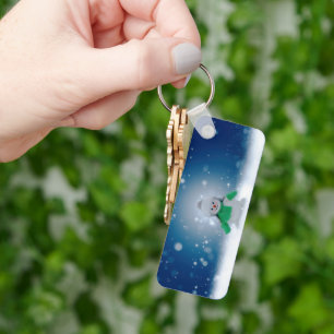 Kerst winter sneeuwpop SlipperyJoe groene sjaal Sleutelhanger