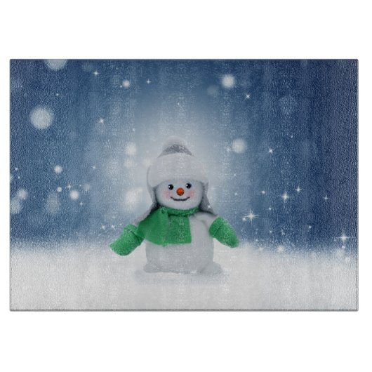 Kerst winter sneeuwpop SlipperyJoe groene sjaal Snijplank (Voorkant)