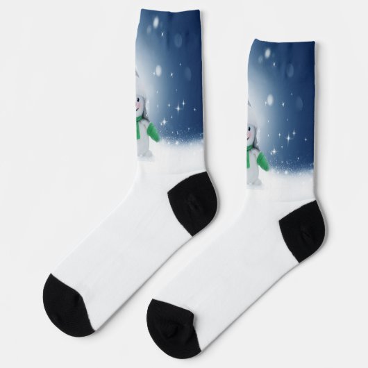 Kerst winter sneeuwpop SlipperyJoe groene sjaal Sokken (Links)