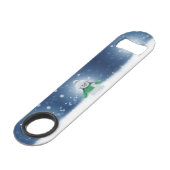 Kerst winter sneeuwpop SlipperyJoe groene sjaal Speed Flessenopener (Voorkant Gekanteld)