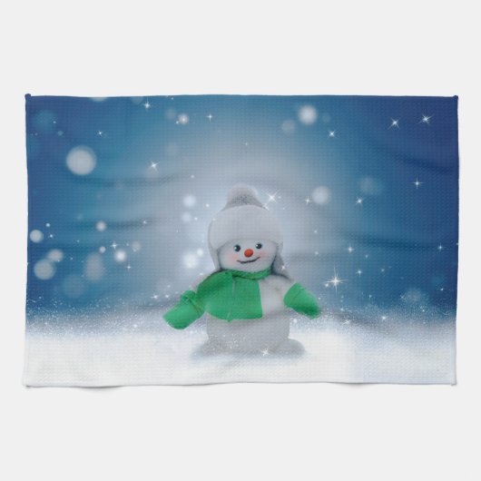 Kerst winter sneeuwpop SlipperyJoe groene sjaal Theedoek (Horizontaal)