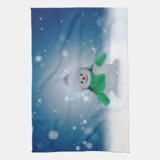 Kerst winter sneeuwpop SlipperyJoe groene sjaal Theedoek (Verticaal)