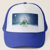 Kerst winter sneeuwpop SlipperyJoe groene sjaal Trucker Pet (Voorkant)