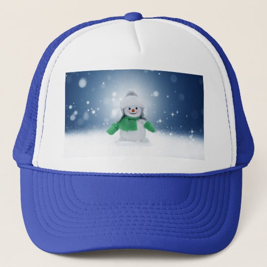 Kerst winter sneeuwpop SlipperyJoe groene sjaal Trucker Pet (Voorkant)