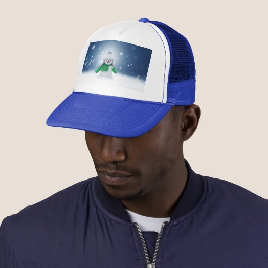 Kerst winter sneeuwpop SlipperyJoe groene sjaal Trucker Pet (In situ)