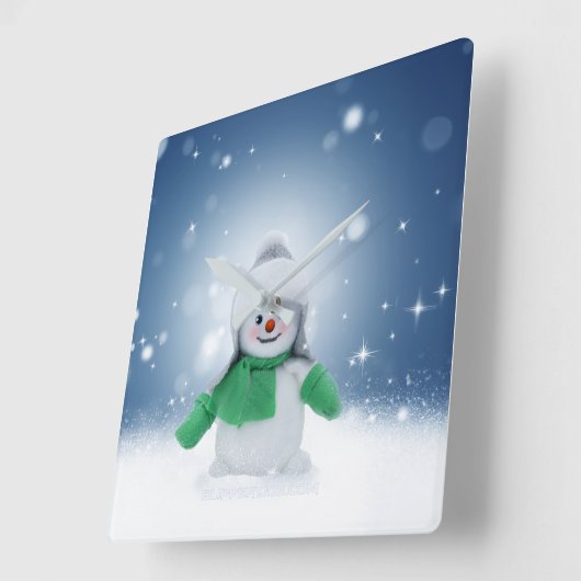 Kerst winter sneeuwpop SlipperyJoe groene sjaal Vierkante Klok (Hoek)