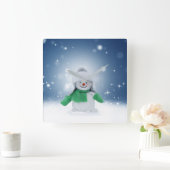 Kerst winter sneeuwpop SlipperyJoe groene sjaal Vierkante Klok (Huis)