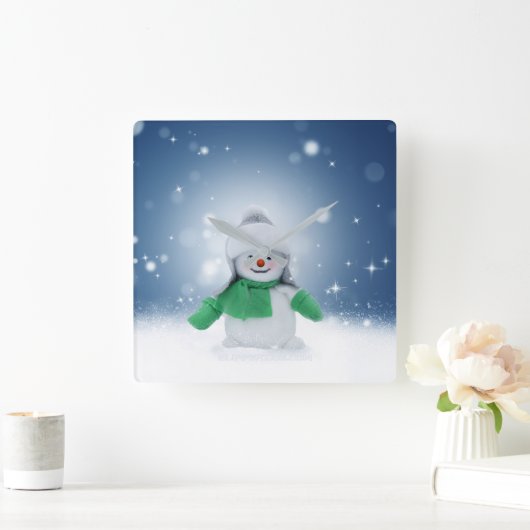 Kerst winter sneeuwpop SlipperyJoe groene sjaal Vierkante Klok (Huis)