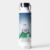 Kerst winter sneeuwpop SlipperyJoe groene sjaal Waterfles (Voorkant)