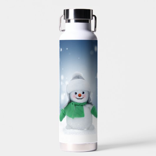 Kerst winter sneeuwpop SlipperyJoe groene sjaal Waterfles (Voorkant)
