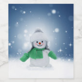 Kerst winter sneeuwpop SlipperyJoe groene sjaal Wijn Etiket (Enkel label)