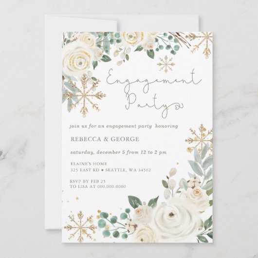 Kerst Winter Sneeuwvlok Bloemen Verloving Kaart (Voorkant)