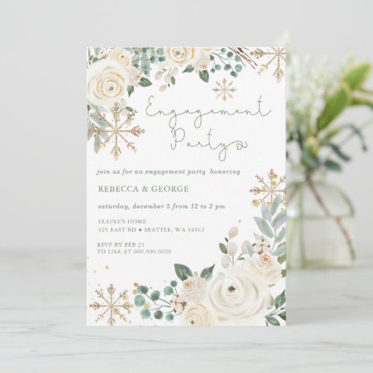 Kerst Winter Sneeuwvlok Bloemen Verloving Kaart (Staand voorkant)