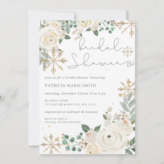 Kerst Winter Sneeuwvlok Bloemen Vrijgezellenfeest Kaart (Voorkant)