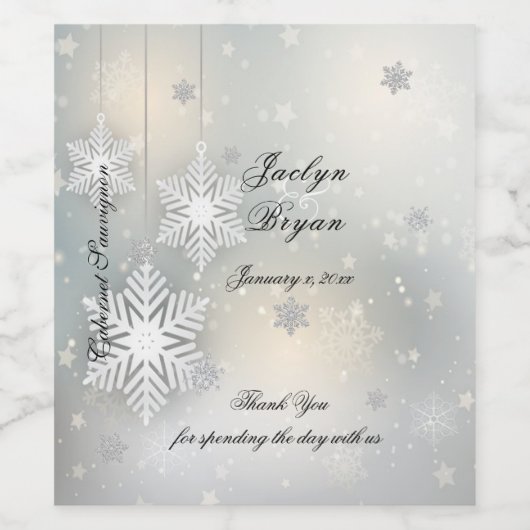 Kerst Winter Sneeuwvlokken bruiloft Wijn Etiket (Enkel label)