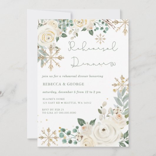 Kerst Winter Snowflake repetitie diner Kaart (Voorkant)