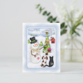 Kerst Winter Snowman & Pets Briefkaart (Staand voorkant)