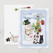 Kerst Winter Snowman & Pets Briefkaart (Voorkant / Achterkant)