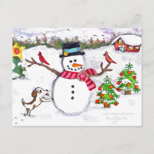Kerst Winter Snowman & Puppy Dog Briefkaart