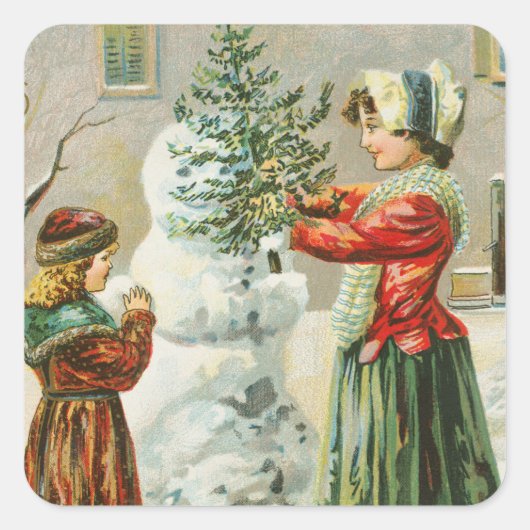 kerst-winter-Snowman Vierkante Sticker (Voorkant)