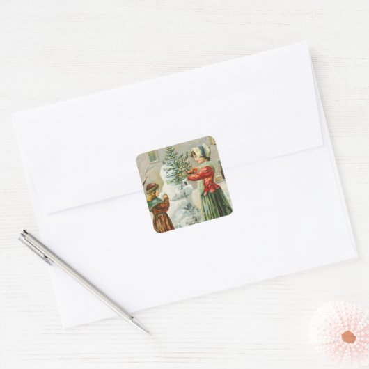  kerst-winter-Snowman Vierkante Sticker (Envelop)