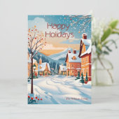 Kerst Winter Snowy Village Vakantie Kaart (Staand voorkant)