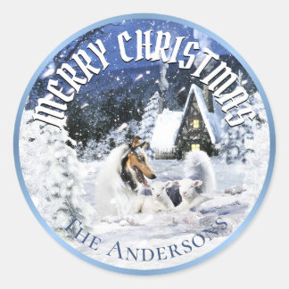 Kerst Winter Sprookje, Blue Merle Collie - Ronde Sticker