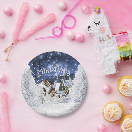 Kerst Winter Sprookje, Collies en Lammetjes - Papieren Bordje (Feest)