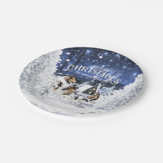 Kerst Winter Sprookje, Collies en Lammetjes - Papieren Bordje (Gekanteld)