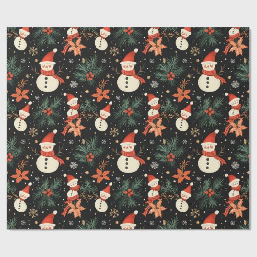 Kerst Winter Vakantie Sneeuwman Bloemenpatroon Cadeaupapier (Vlak)