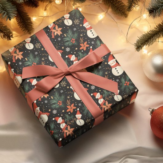 Kerst Winter Vakantie Sneeuwman Bloemenpatroon Cadeaupapier