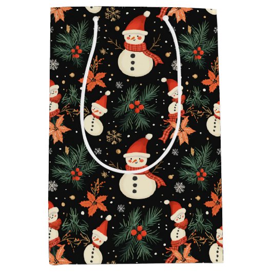 Kerst Winter Vakantie Sneeuwman Bloemenpatroon Medium Cadeauzakje (Voorkant)