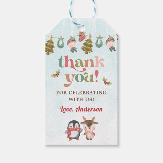 Kerst Winter Verjaardagsfeestje Cadeaulabel (Voorkant)