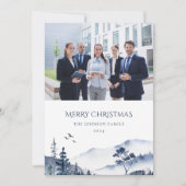 Kerst Winter Village Blauw Logo Photo Business Feestdagenkaart (Voorkant)