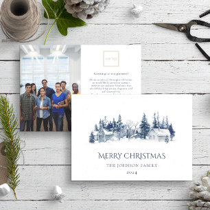 Kerst Winter Village Blauw Logo Photo Business Feestdagenkaart
