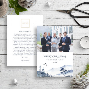 Kerst Winter Village Blauw Logo Photo Business Feestdagenkaart