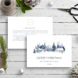 Kerst Winter Village Blauw Niet Foto Bedrijf Feestdagenkaart