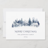 Kerst Winter Village Blauw Niet Foto Bedrijf Feestdagenkaart (Voorkant)