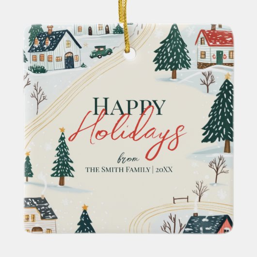 Kerst Winter Village Familiefoto Keramisch Ornament (Voorkant)