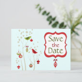 Kerst Winter Vogels Bruiloft Save the Date Kaart (Staand voorkant)