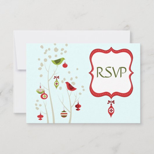 Kerst Winter Vogels Huwelijk RSVP Kaarten (Voorkant)