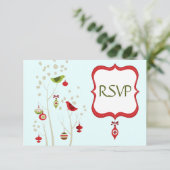 Kerst Winter Vogels Huwelijk RSVP Kaarten (Staand voorkant)