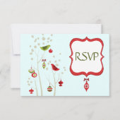 Kerst Winter Vogels Huwelijk RSVP Kaarten Kaartje (Voorkant)