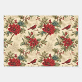 Kerst Winter Vogels Rustieke Decoupage Vintage Inpakpapier Vel (Voorkant)