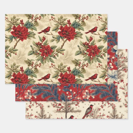 Kerst Winter Vogels Rustieke Decoupage Vintage Inpakpapier Vel (Set)
