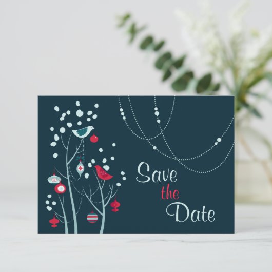 Kerst Winter Vogels Trouwen Bewaar de Datum Kaart (Staand voorkant)